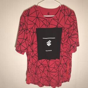 Rocawear L Red Black Geometric Graphic Shirt Zippers Short Sleeve Streetwear